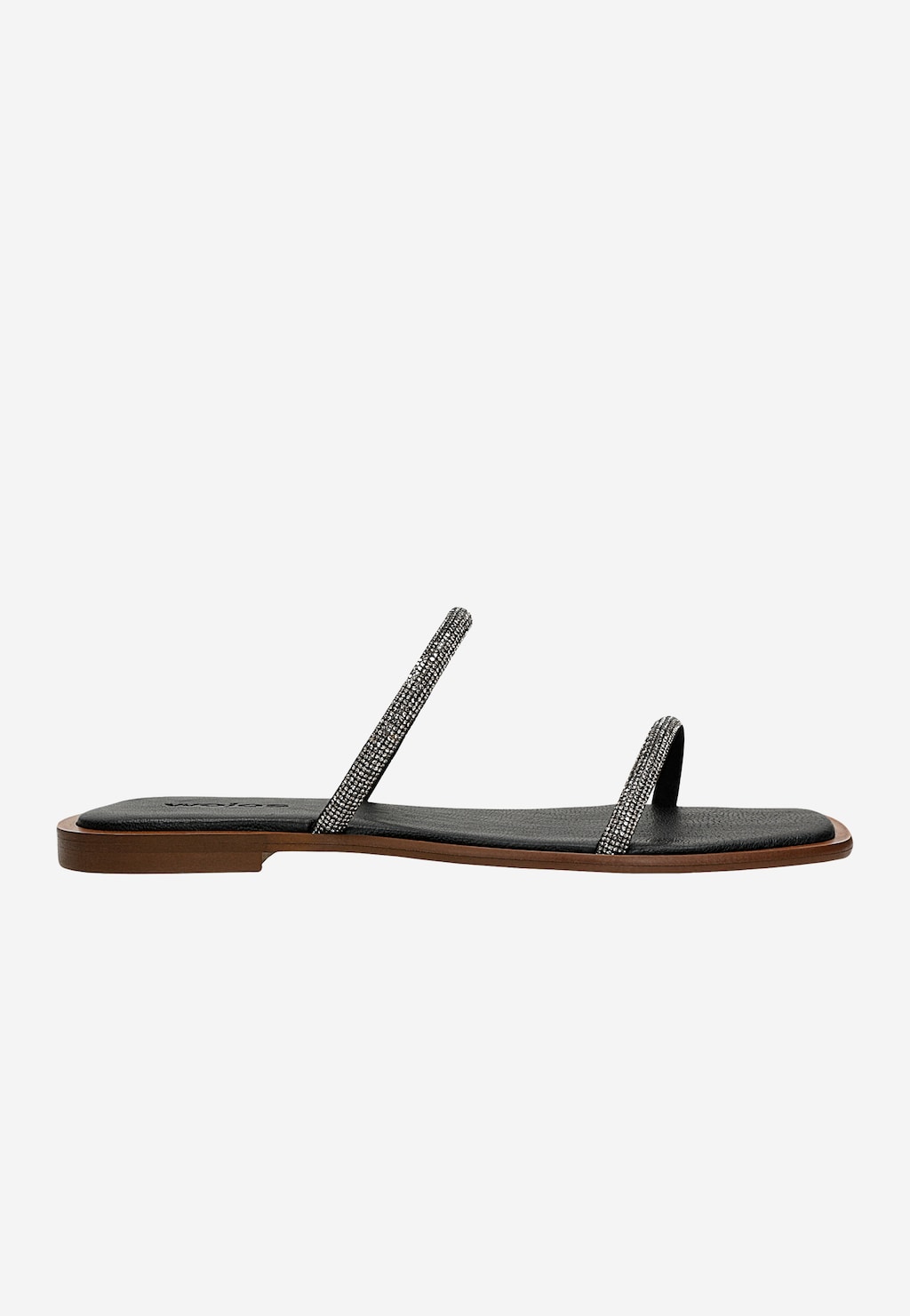 Czarne płaskie klapki zdobione kryształkami 74130-11 Widok 2