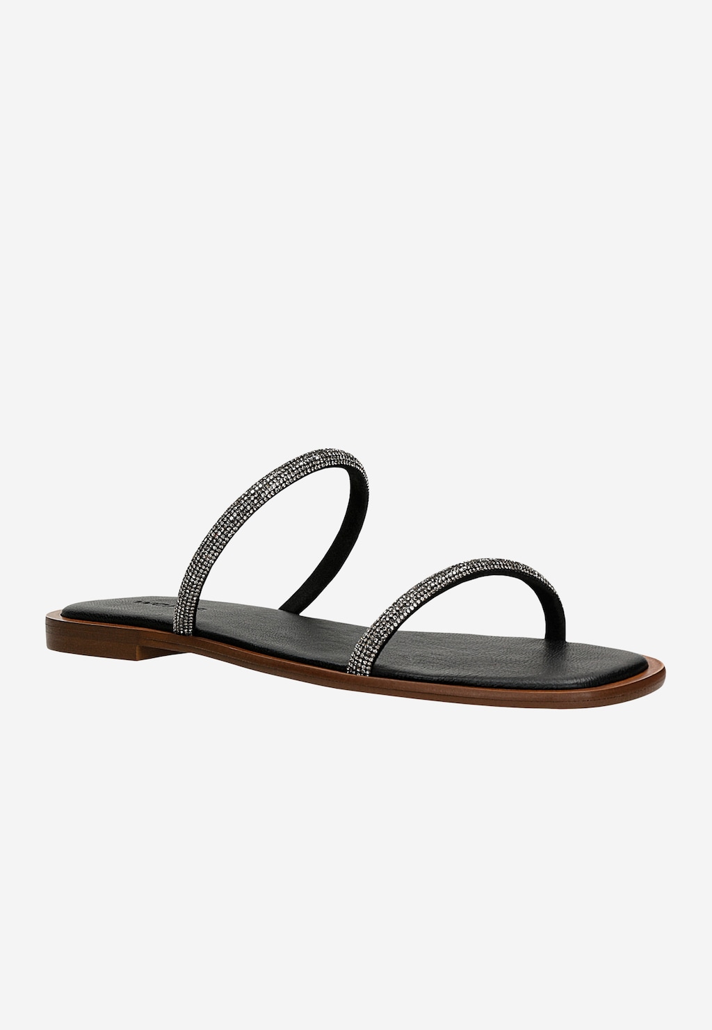 Czarne płaskie klapki zdobione kryształkami 74130-11 Widok 3