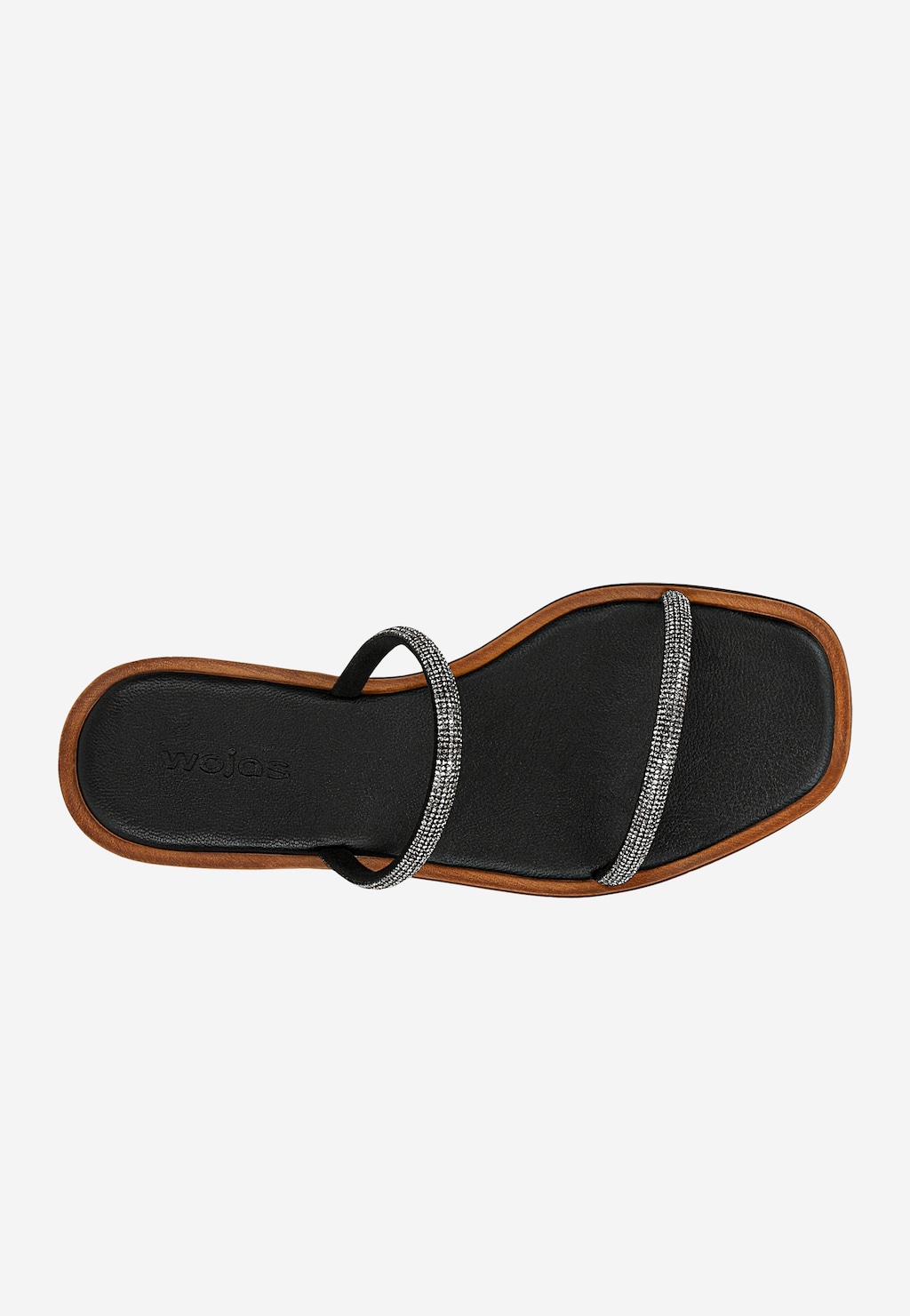 Czarne płaskie klapki zdobione kryształkami 74130-11 Widok 5