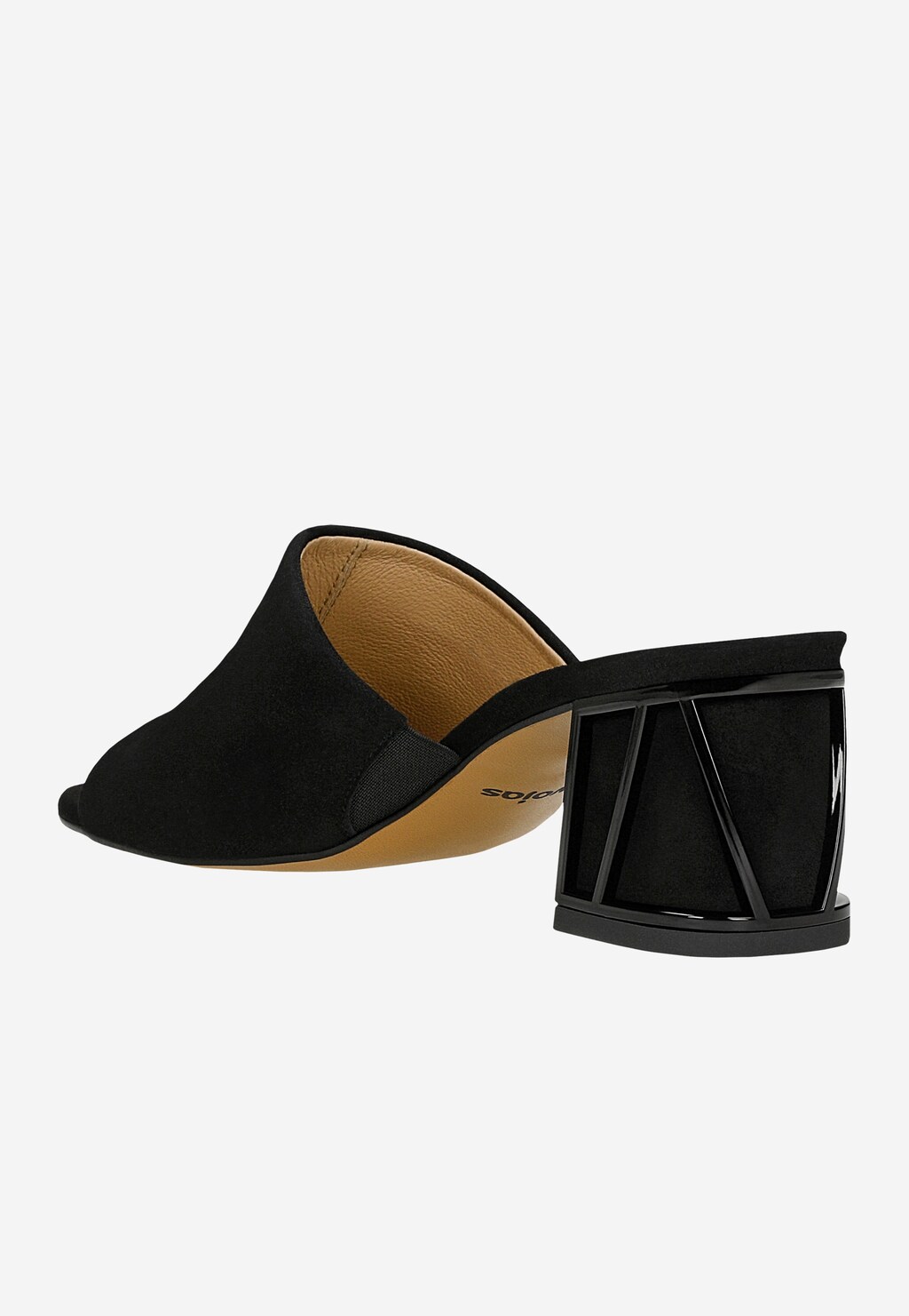 Černé pantofle z velurové kůže na širokém lakovaném podpatku 74146-61 Widok 4