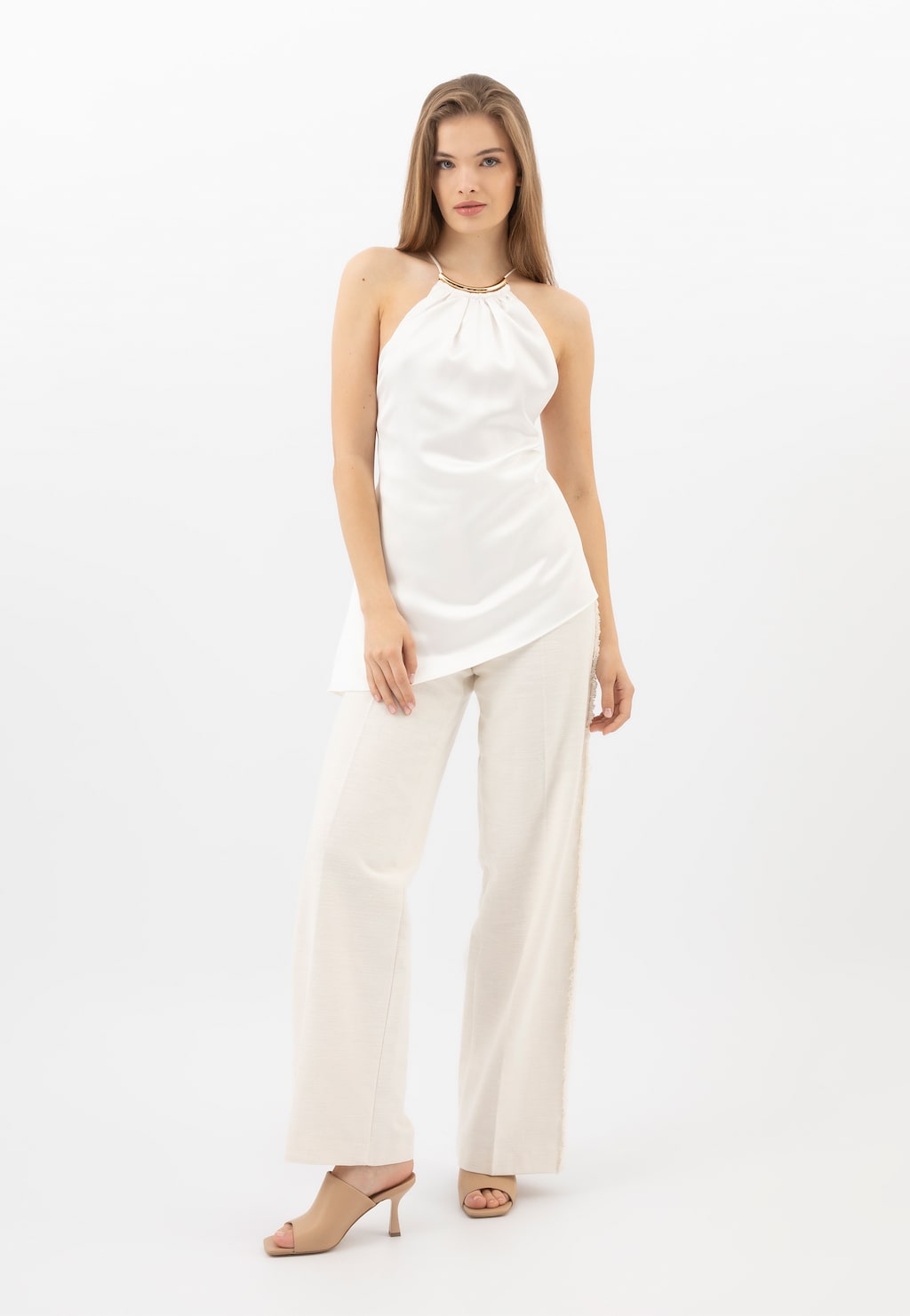 Béžové kožené šľapky na podpätku 74120-54 Widok 8