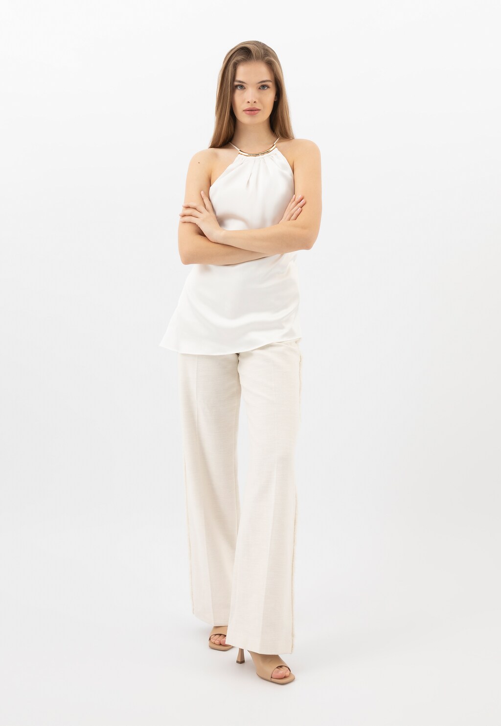 Béžové kožené šľapky na podpätku 74120-54 Widok 10