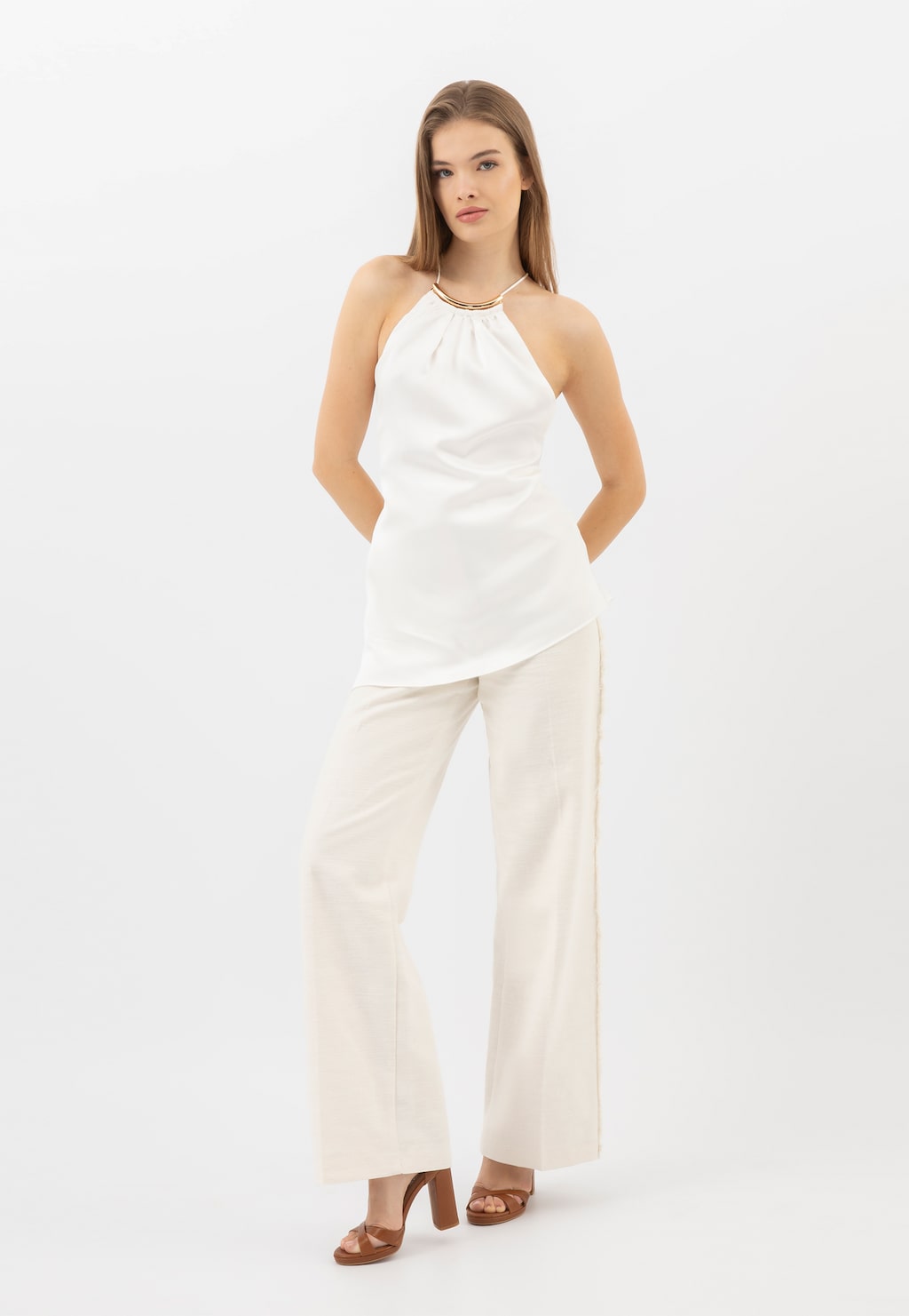 Hnědé dámské sandály na vysokém sloupku 76220-53 Widok 9