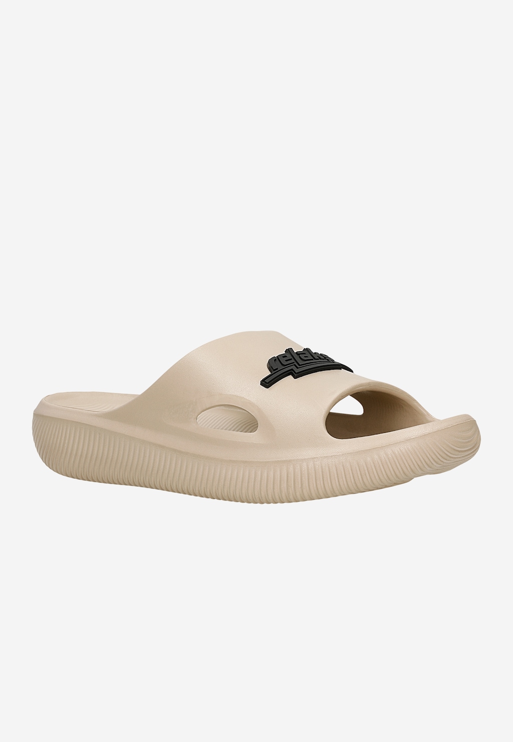 Beżowe gumowe klapki męskie RELAKS z czarnym logo R32007-14 Widok 2