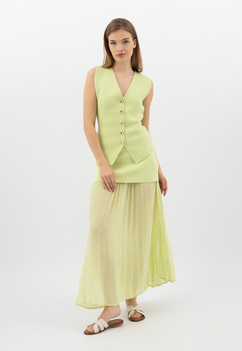 Béžové dámské pantofle z lícové kůže 74141-54 Widok 9