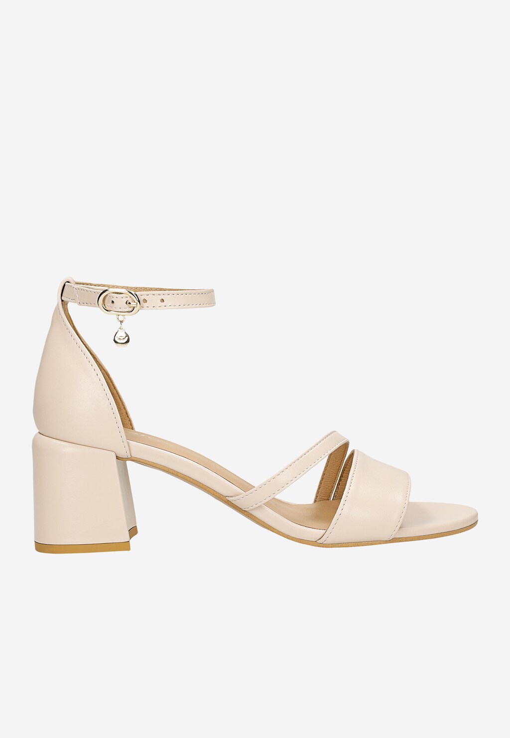 Béžové kožené sandále na hrubom opätku 76230-54 Widok 2