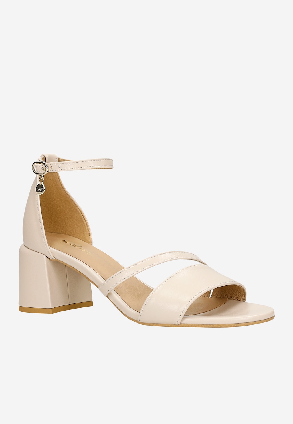 Béžové kožené sandále na hrubom opätku 76230-54 Widok 3