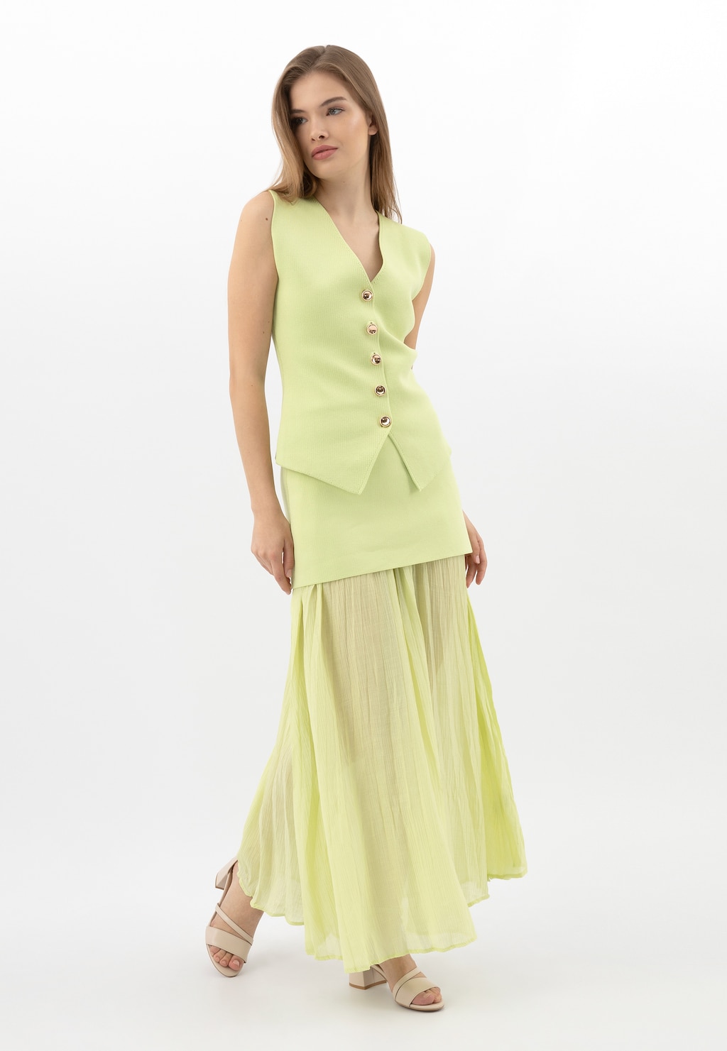 Béžové kožené sandále na hrubom opätku 76230-54 Widok 9