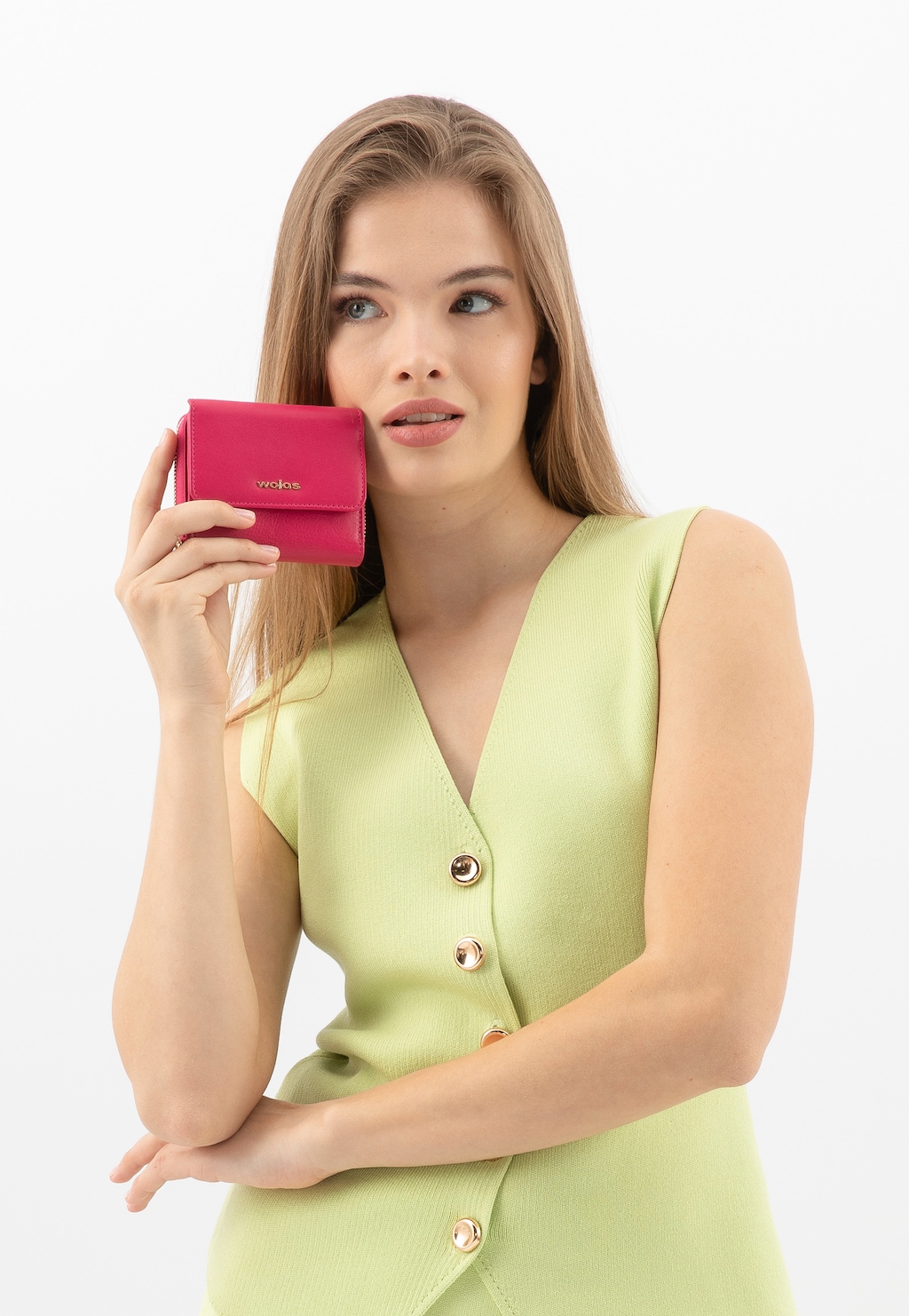 Mały różowy portfel damski ze złotymi elementami 91021-45 Widok 1