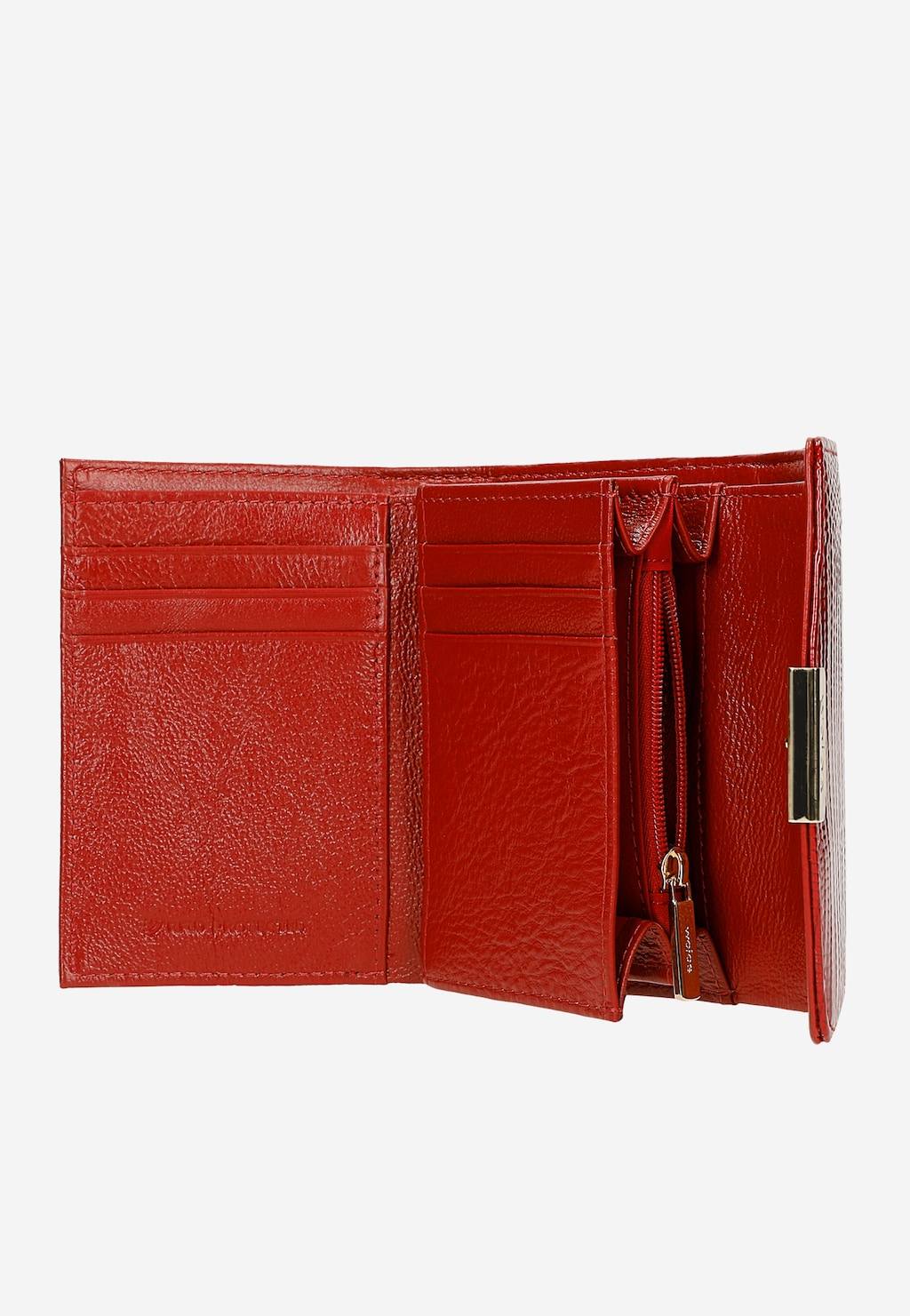 Mały lakierowany czerwony portfel damski z metalicznym połyskiem 91105-35 Widok 6