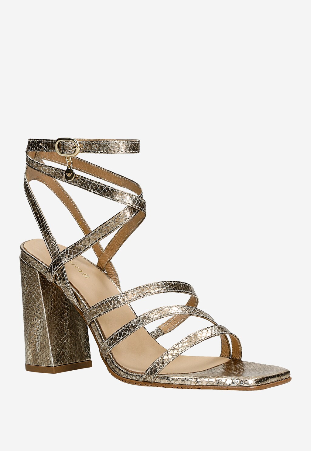 Zlaté sandály na sloupku z lisované kůže 76174-58 Widok 3