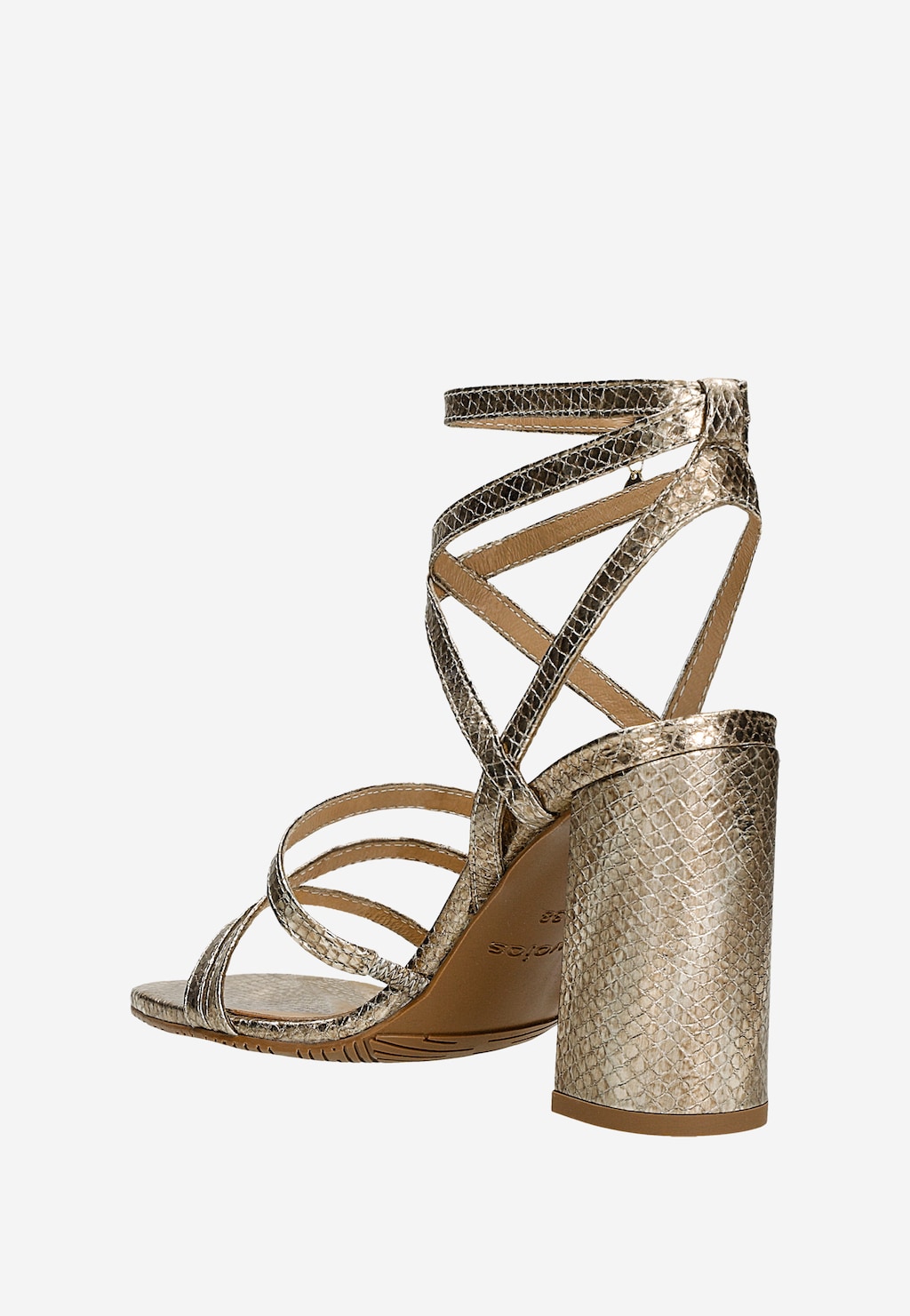 Zlaté sandály na sloupku z lisované kůže 76174-58 Widok 4