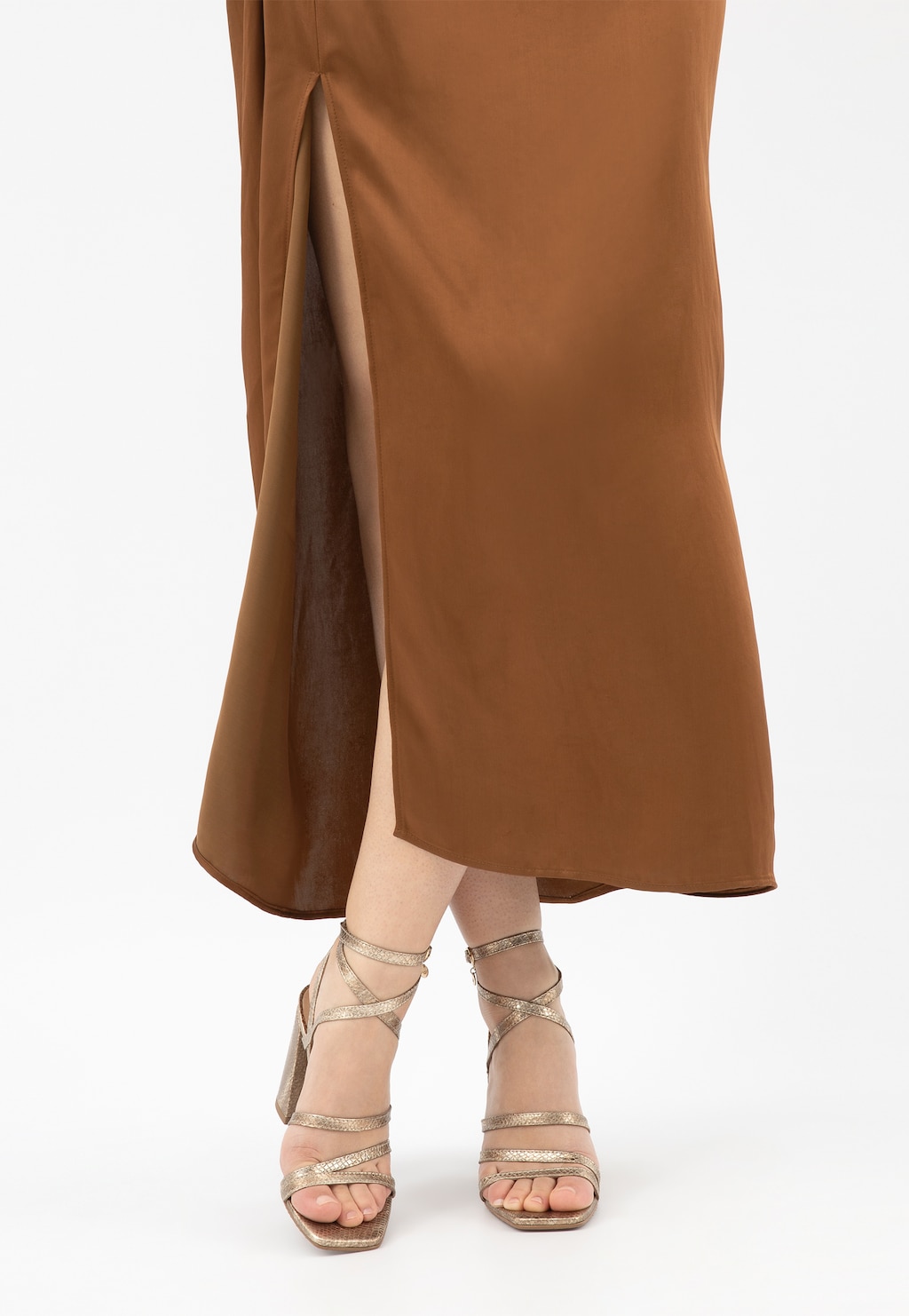 Zlaté sandály na sloupku z lisované kůže 76174-58 Widok 7