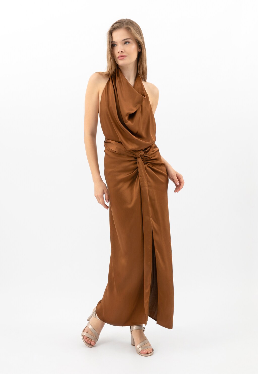 Zlaté kožené dámské sandály na podpatku 76205-68 Widok 9