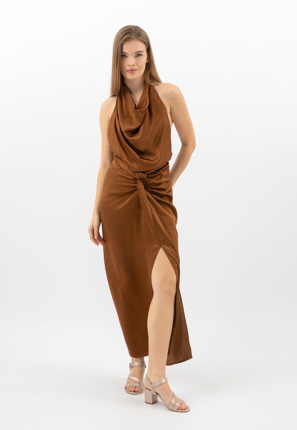 Zlaté kožené dámské sandály na podpatku 76205-68 Widok 10