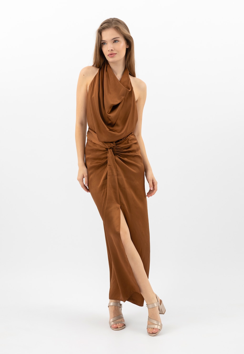 Zlaté kožené dámské sandály na podpatku 76205-68 Widok 1