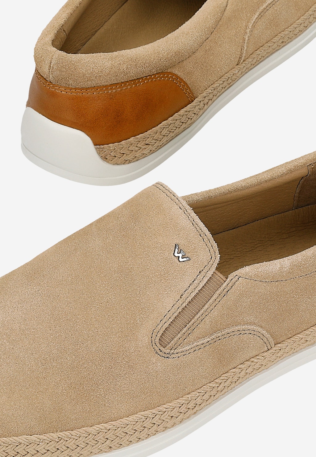 Beżowe wsuwane półbuty męskie ze skórzaną wstawką 10258-74 Widok 7