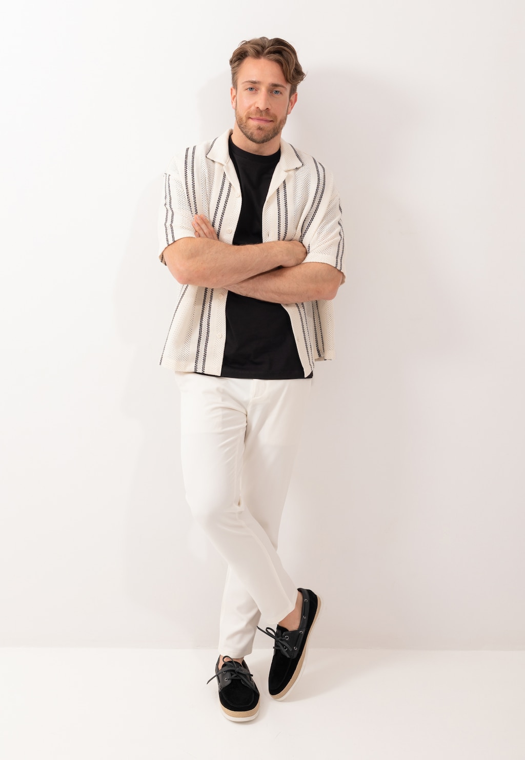 Černé pánské polobotky z kombinované kůže 10259-71 Widok 1