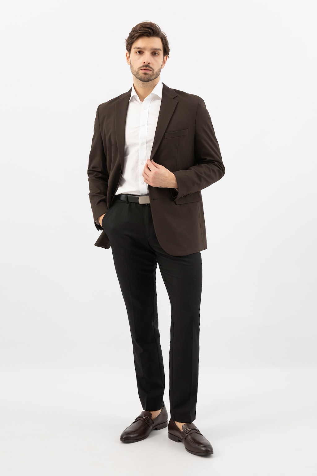 Tmavě hnědé pánské mokasíny s kovovým detailem 10224-52 Widok 9