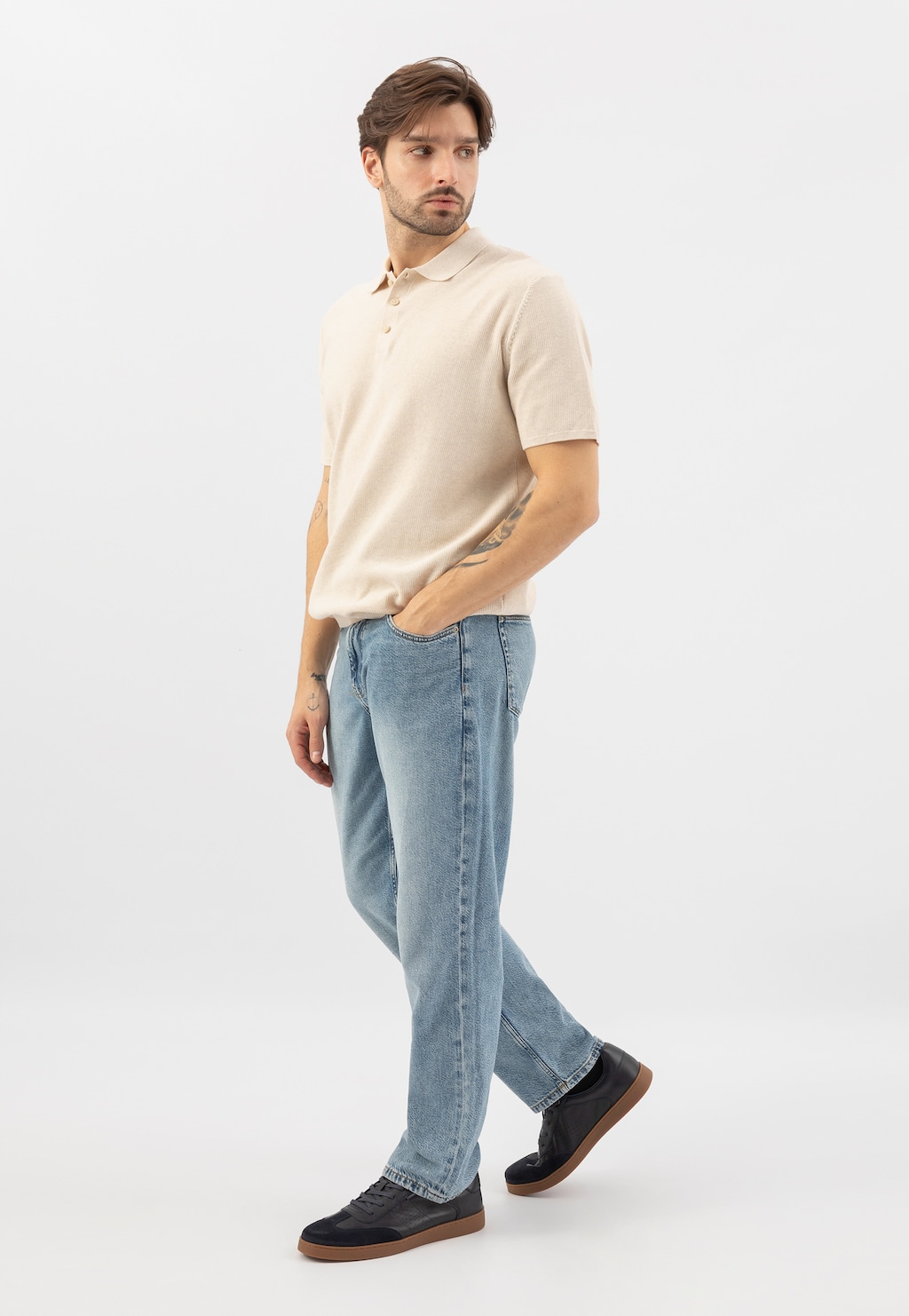 Pánské tenisky z tmavě modré lícové kůže a nubuku 10250-76 Widok 10