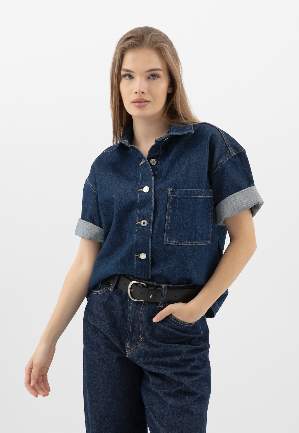 Čierny dámsky kožený opasok so striebornou prackou 93088-51 Widok 7