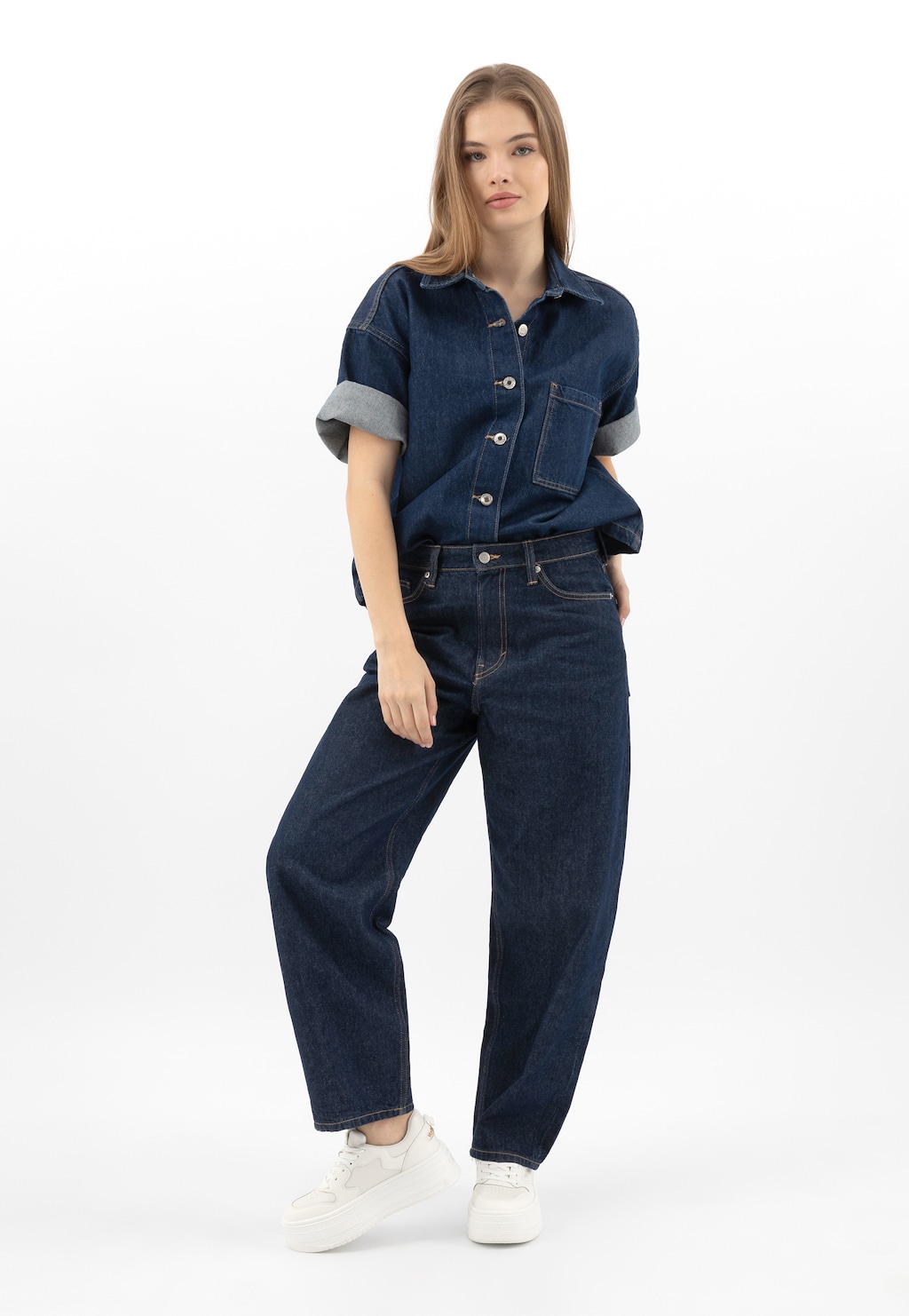 Bílé kožené tenisky na vysoké platformě 46313-59 Widok 9