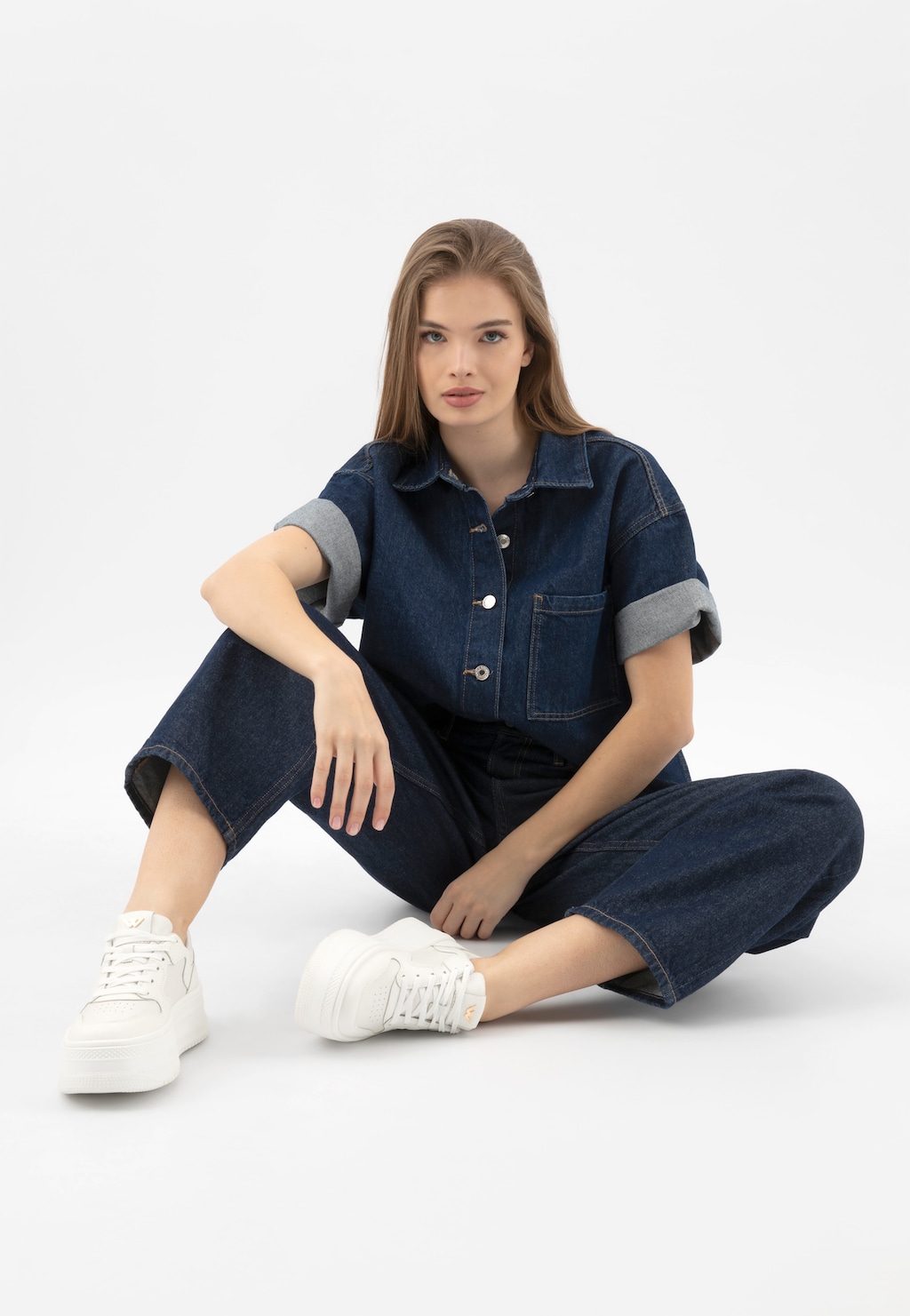 Bílé kožené tenisky na vysoké platformě 46313-59 Widok 1