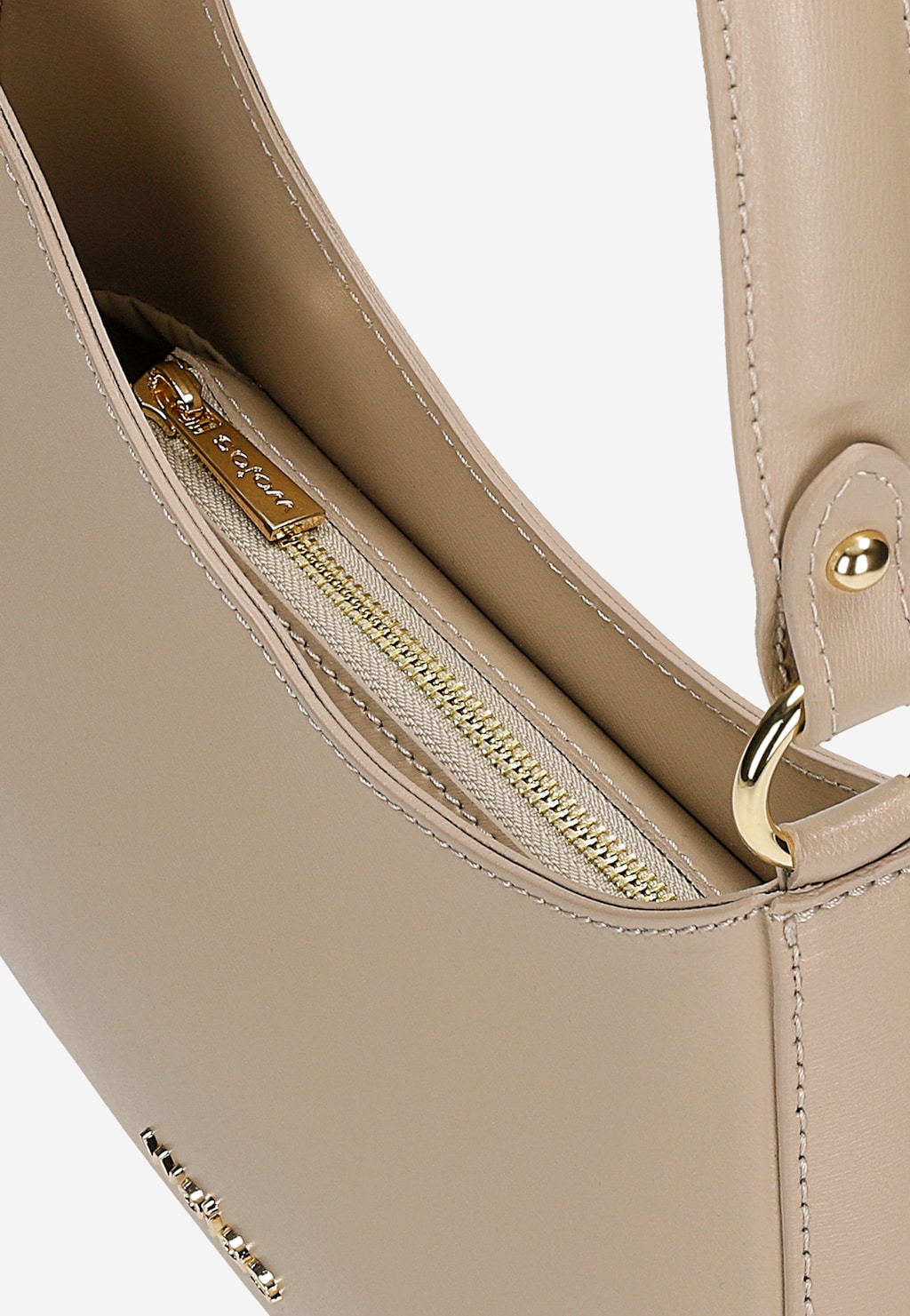 Béžová kožená kabelka typu bageta s asymetrickým tvarom 80411-54 Widok 6