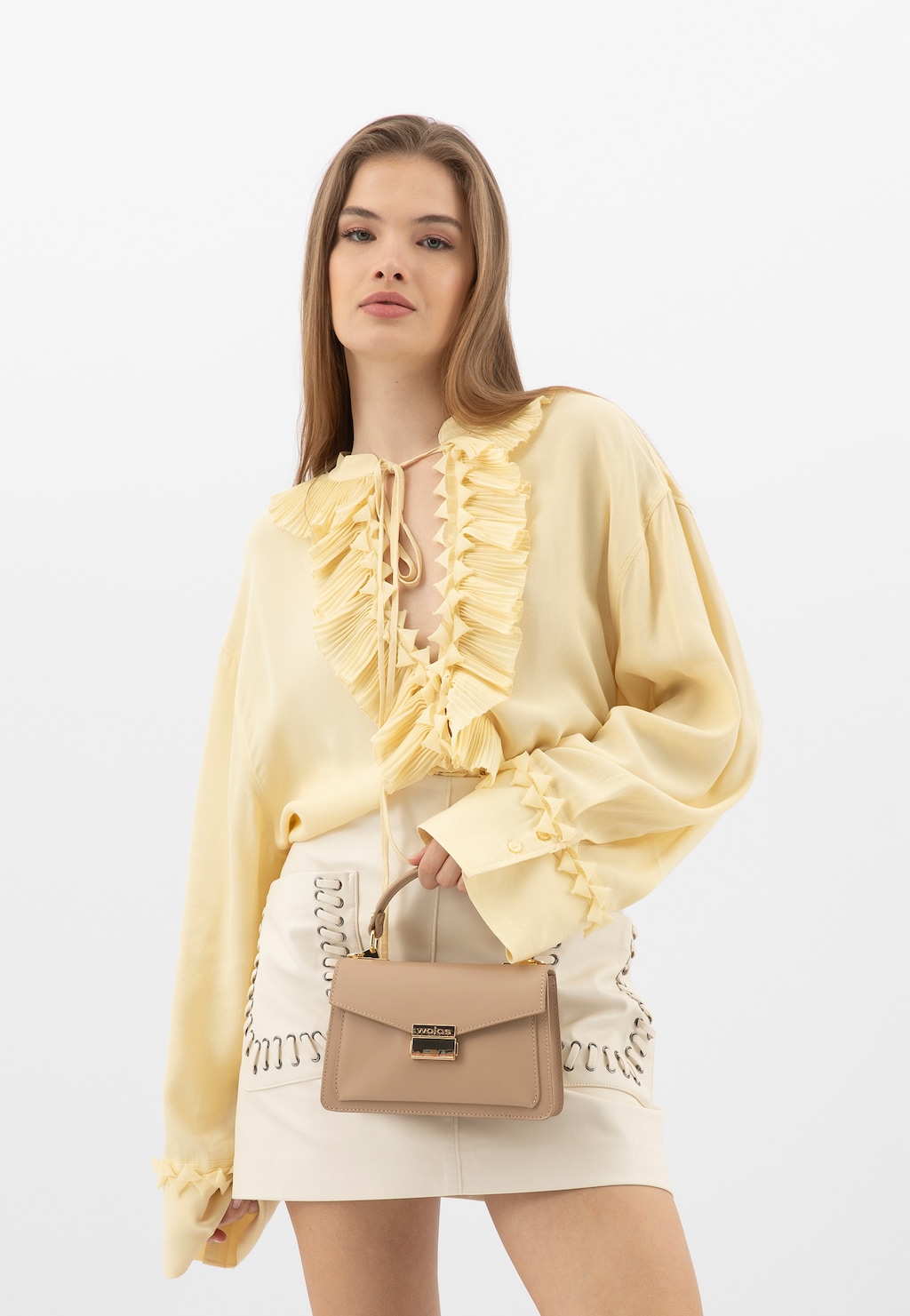 Malá béžová kožená večerní kabelka 80402-54 Widok 9