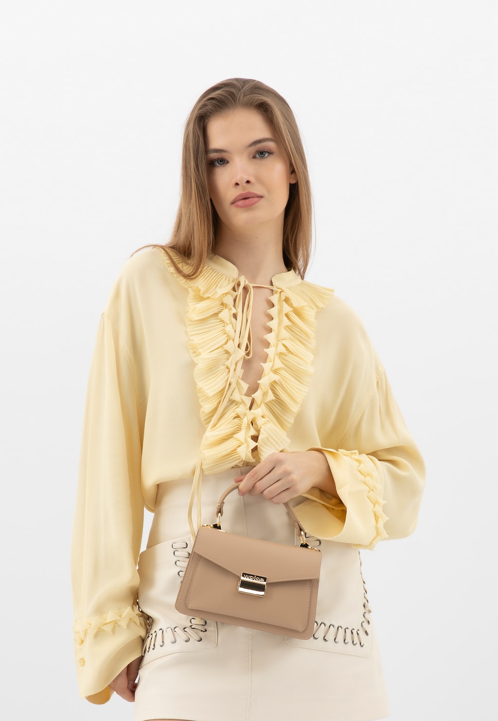 Malá béžová kožená večerní kabelka 80402-54 Widok 10