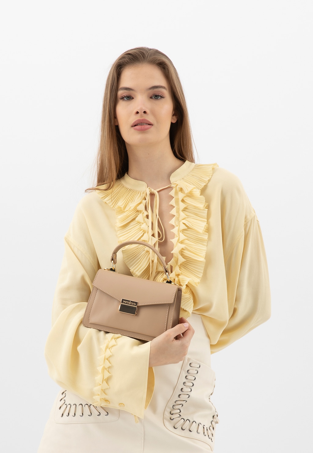 Malá béžová kožená večerní kabelka 80402-54 Widok 1