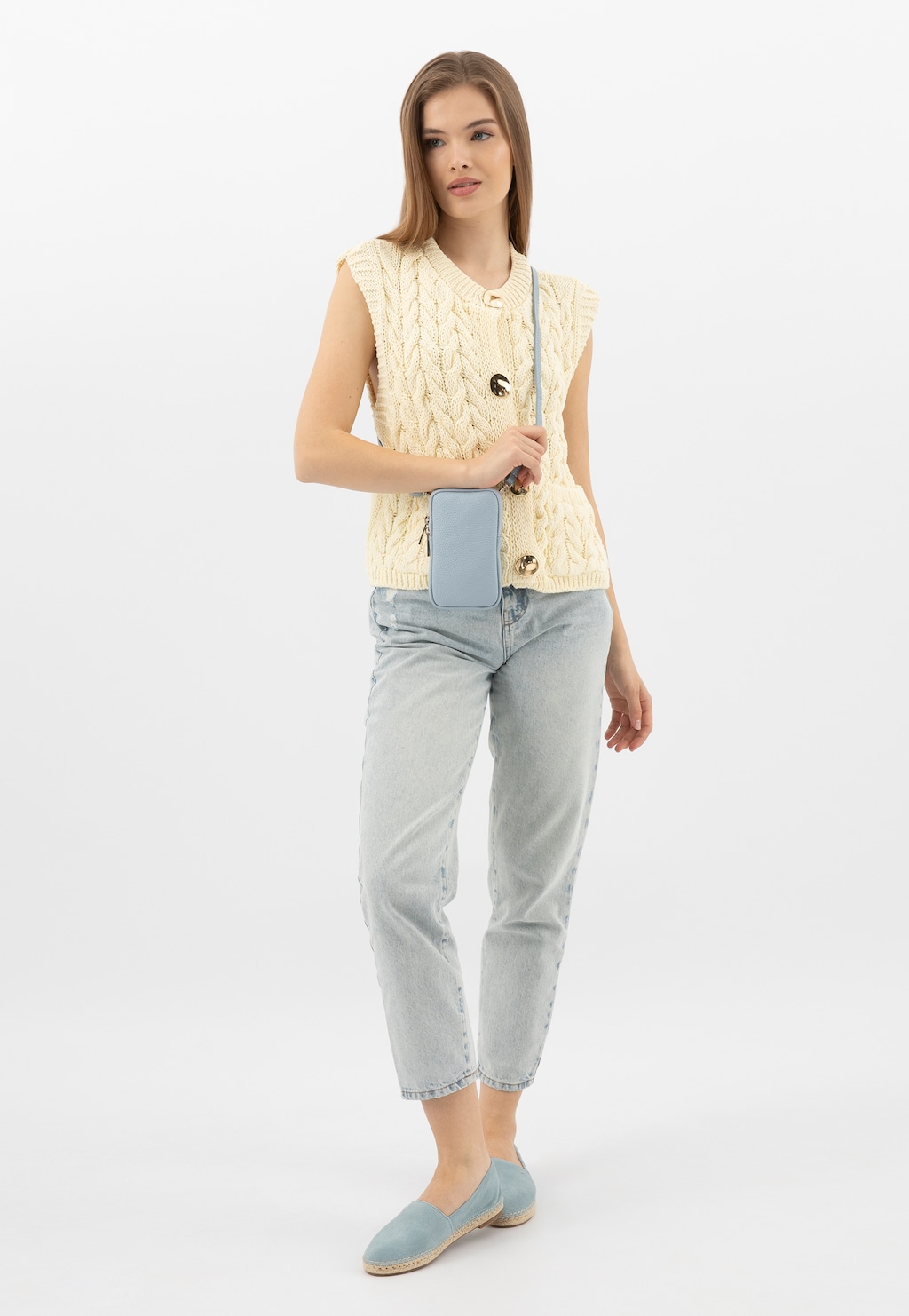 Skórzana torebka na telefon w kolorze baby blue 80103-56 Widok 1