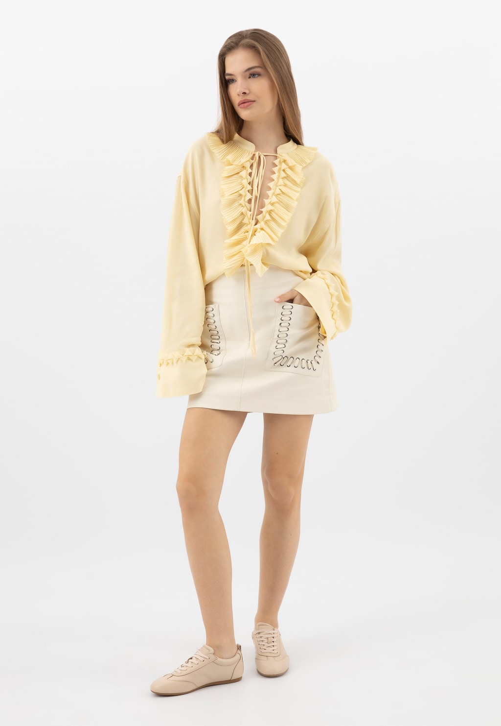 Kožené béžové dámské tenisky na tenké podrážce 46347-54 Widok 1