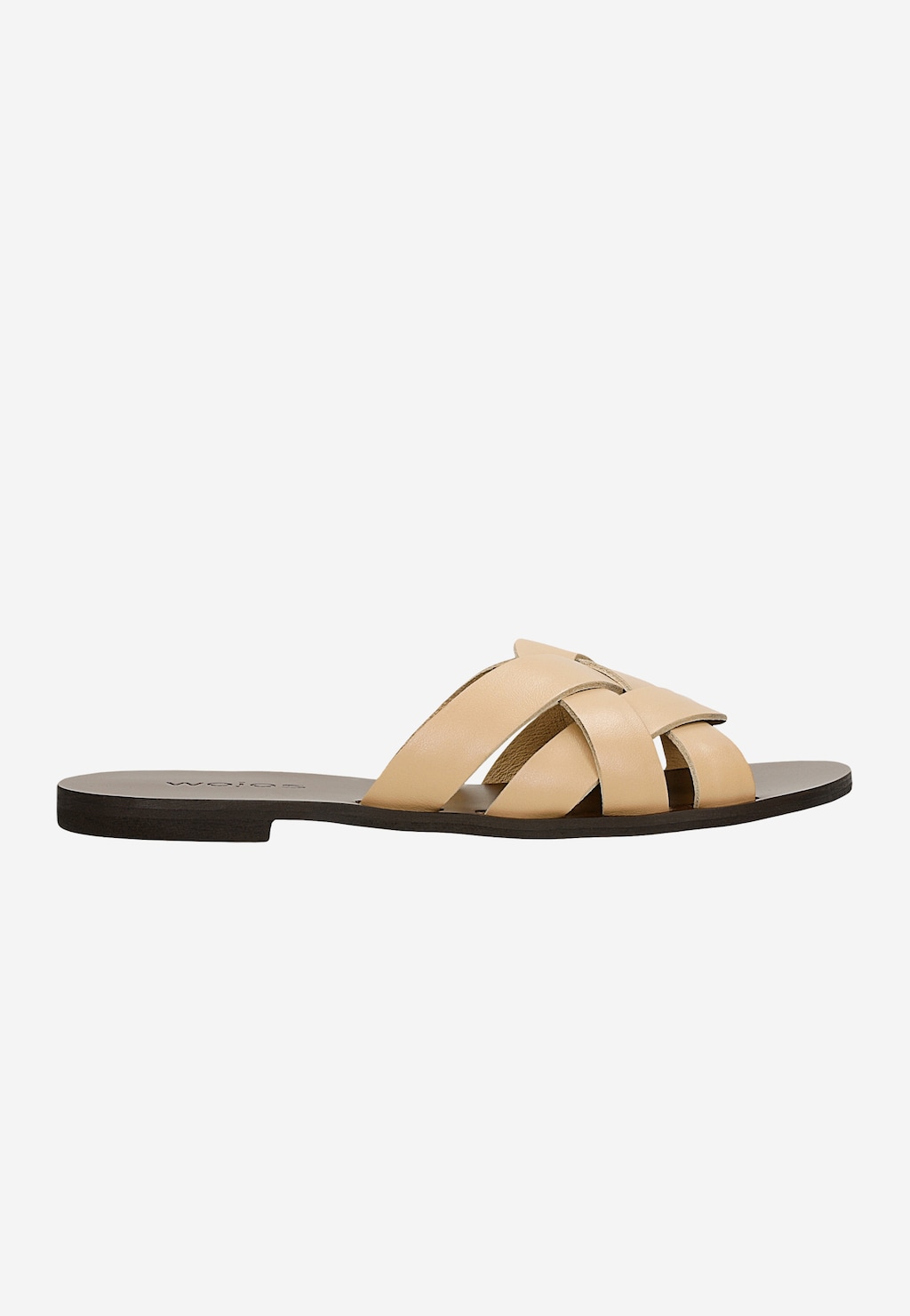 Beżowe skórzane klapki damskie z przeplatanymi paskami 74025-54 Widok 2