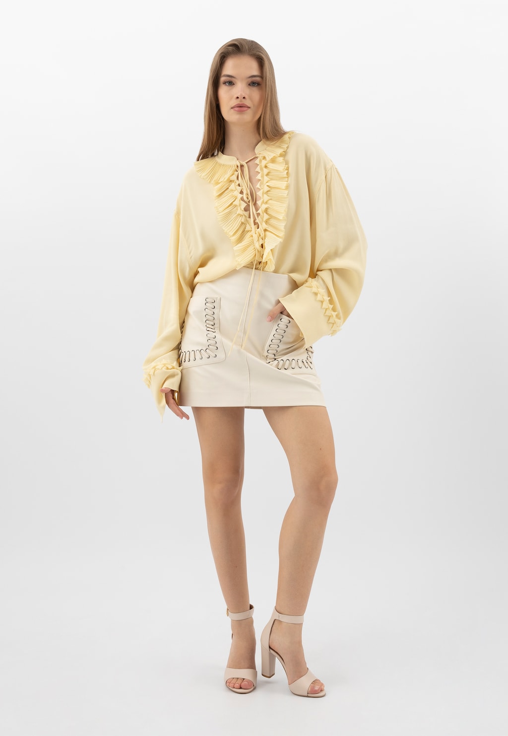 Beżowe skórzane sandały damskie 76246-53 Widok 10