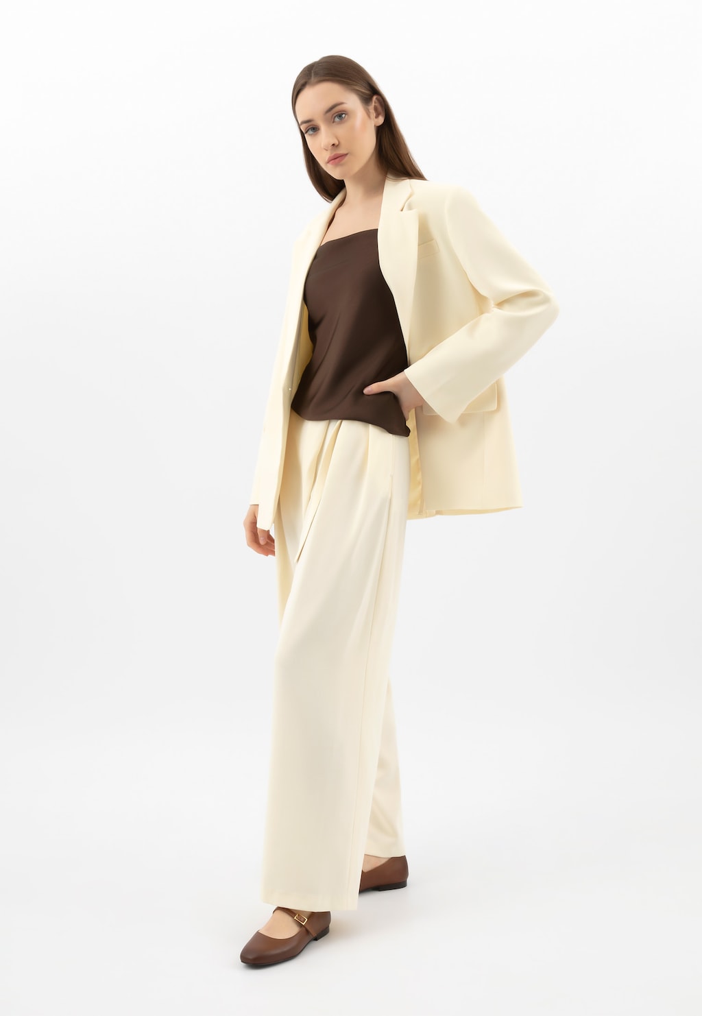 Brązowe baleriny Mary Jane ze skóry licowej 44055-52 Widok 9