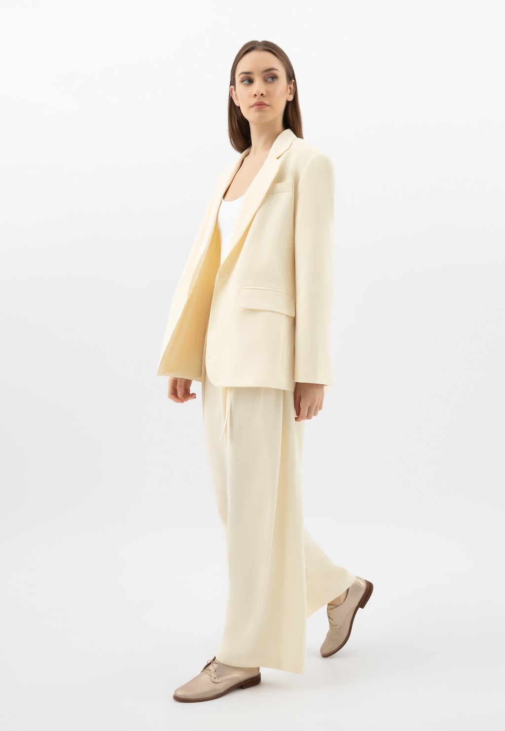 Zlaté kožené oxfordky pre ženy na hnedej podrážke 46342-58 Widok 1