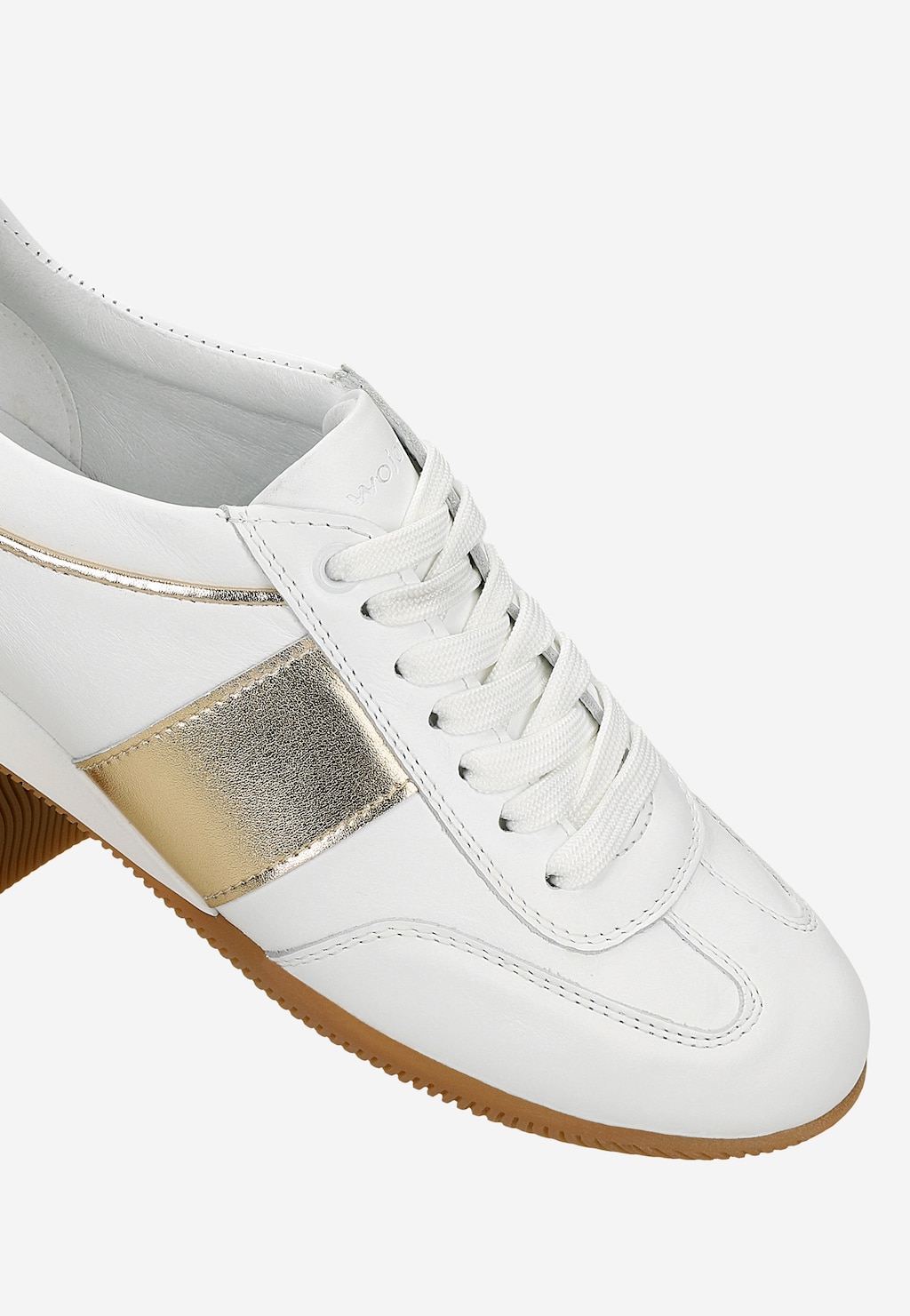 Biele kožené dámske poltopánky so zlatými detailmi 46343-79 Widok 7