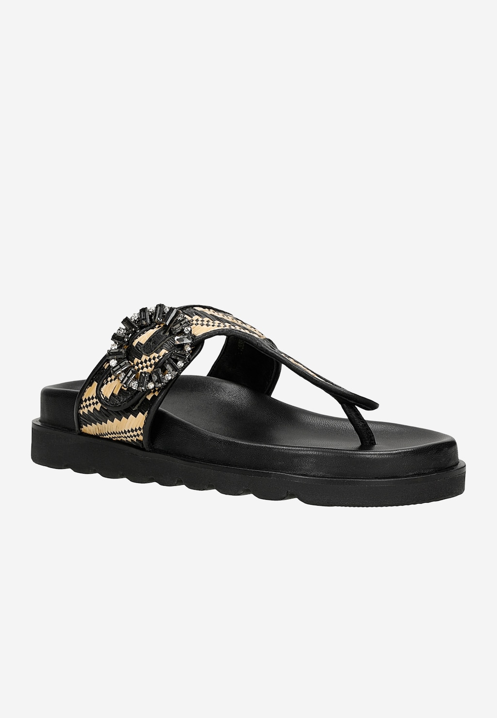 Černé žabky s rafií a ozdobnou přezkou 74153-80 Widok 2