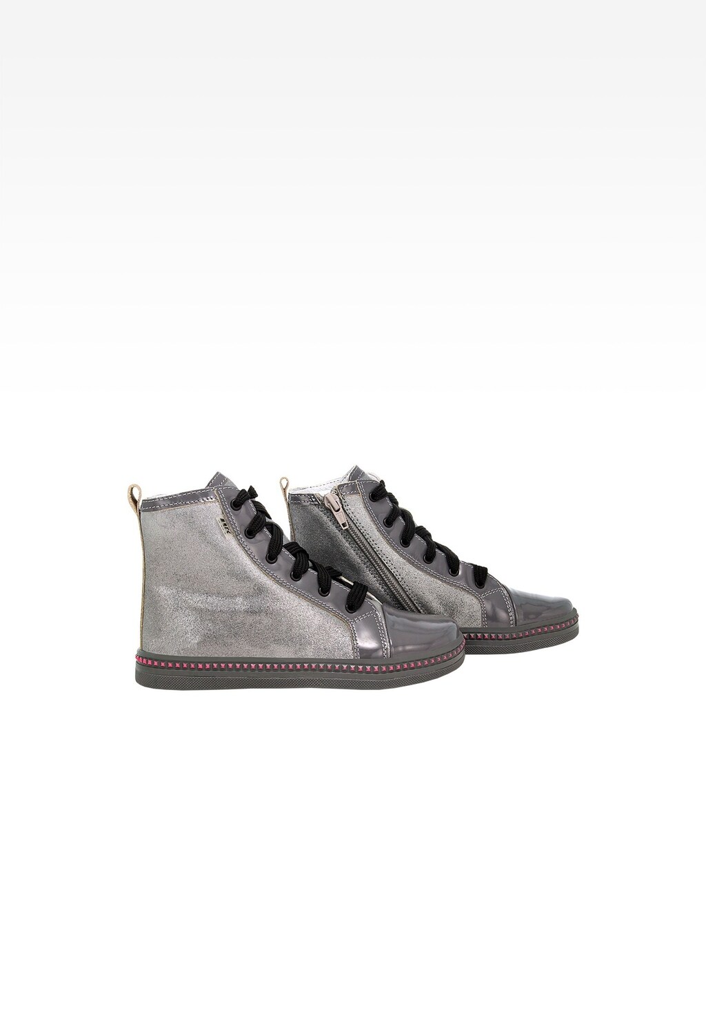 Szare trampki z elementami z lakierowanej skóry 14133-08 Widok 8