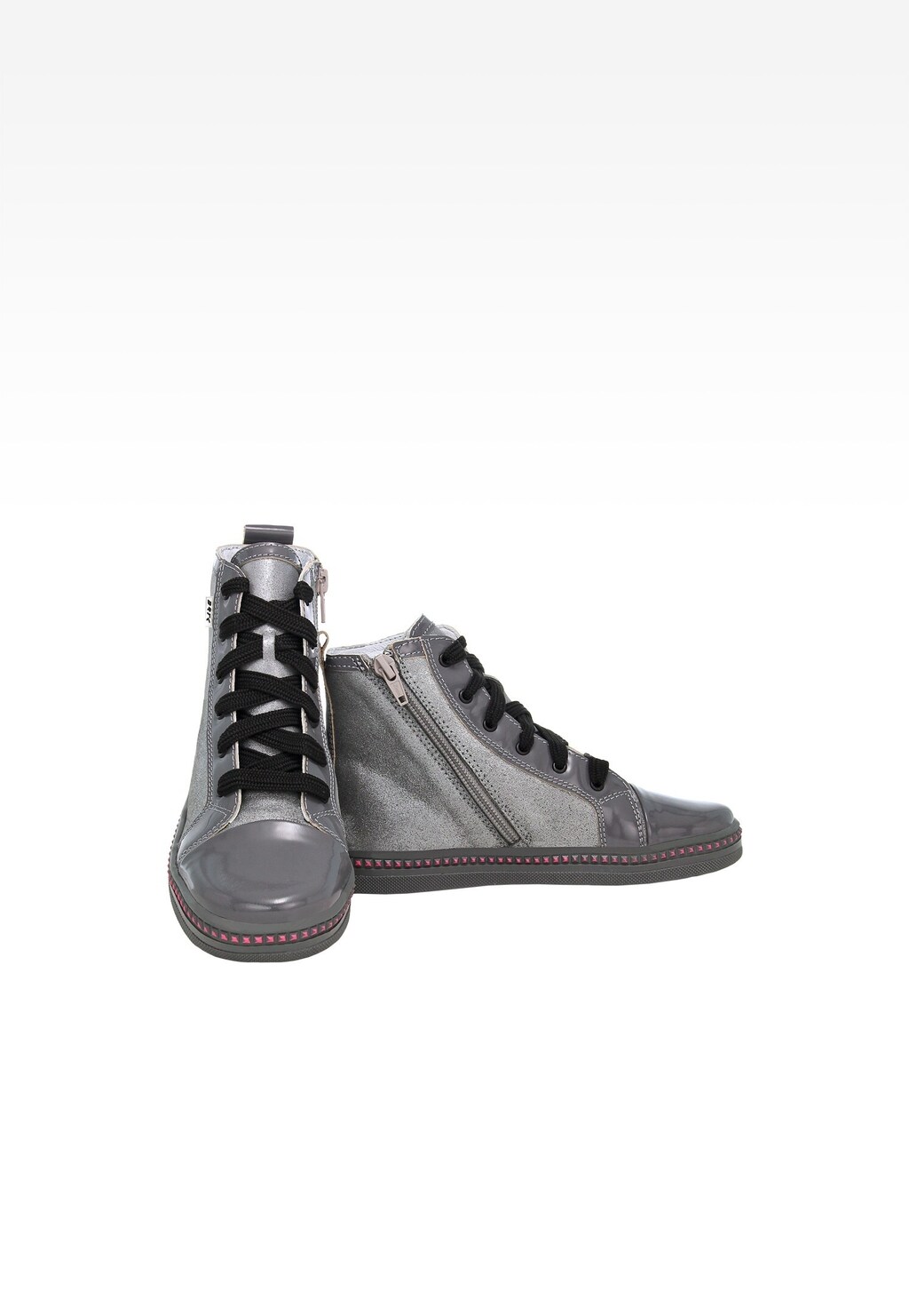 Szare trampki z elementami z lakierowanej skóry 14133-08 Widok 7
