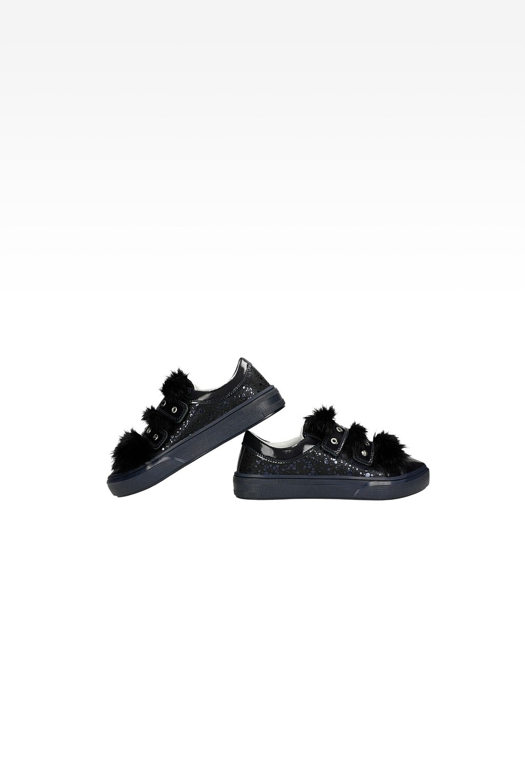 Marineblaue Halbschuhe für Mädchen mit Glitzer und Kunstfell T-68125/SZ/N1F Ansicht 6