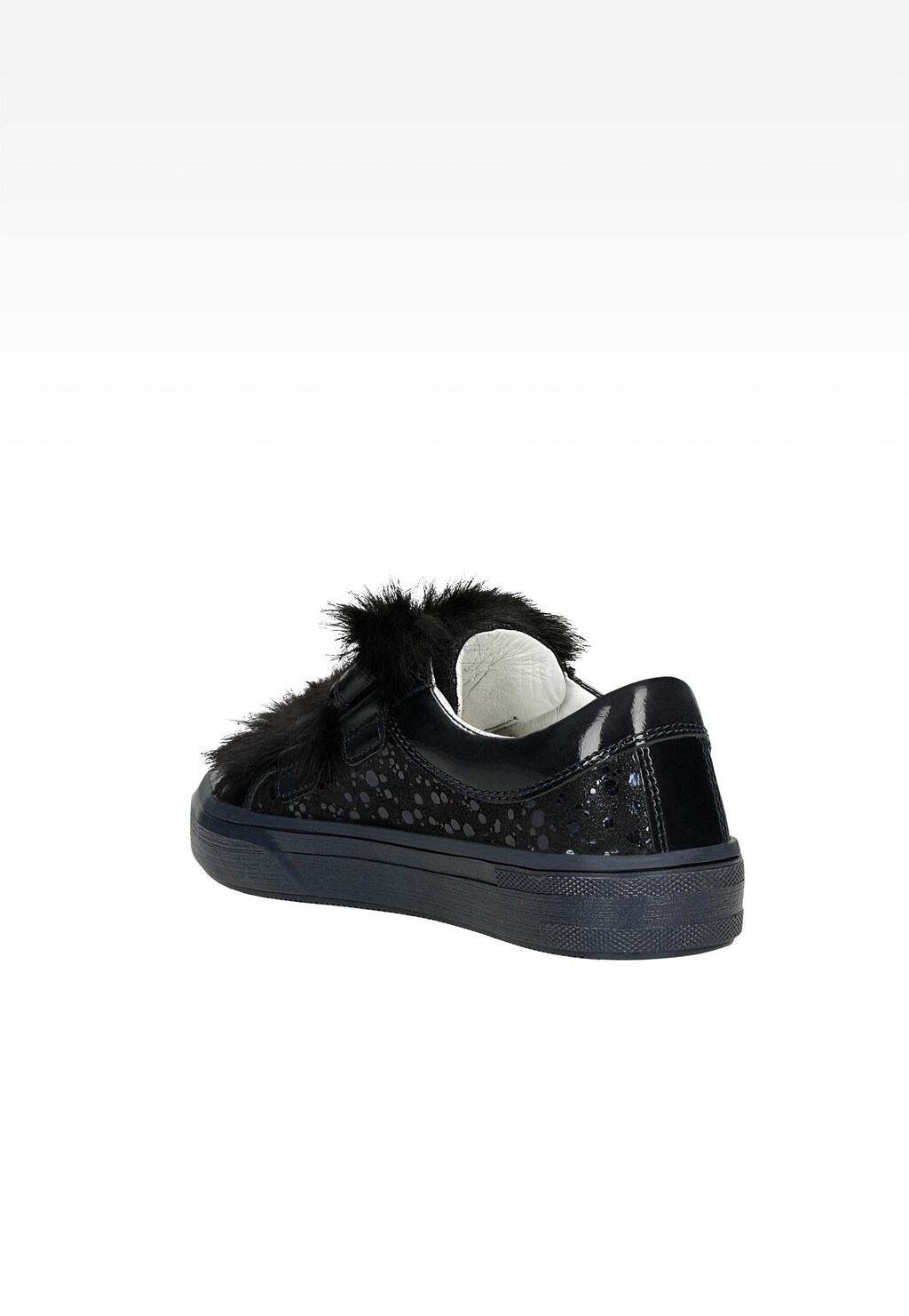 Marineblaue Halbschuhe für Mädchen mit Glitzer und Kunstfell T-68125/SZ/N1F Ansicht 3