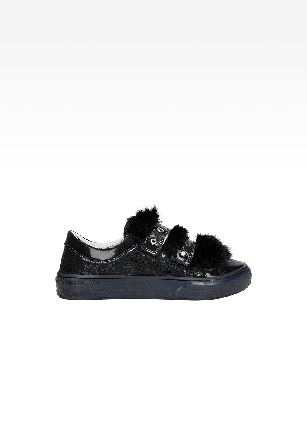 Marineblaue Halbschuhe für Mädchen mit Glitzer und Kunstfell T-68125/SZ/N1F Ansicht 1