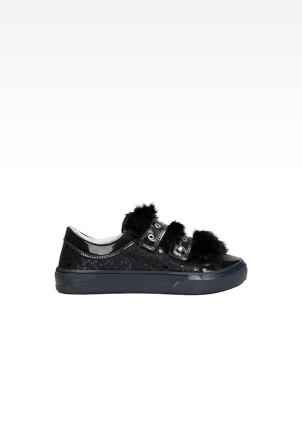 Marineblaue Halbschuhe für Mädchen mit Glitzer und Kunstfell T-68125/SZ/N1F