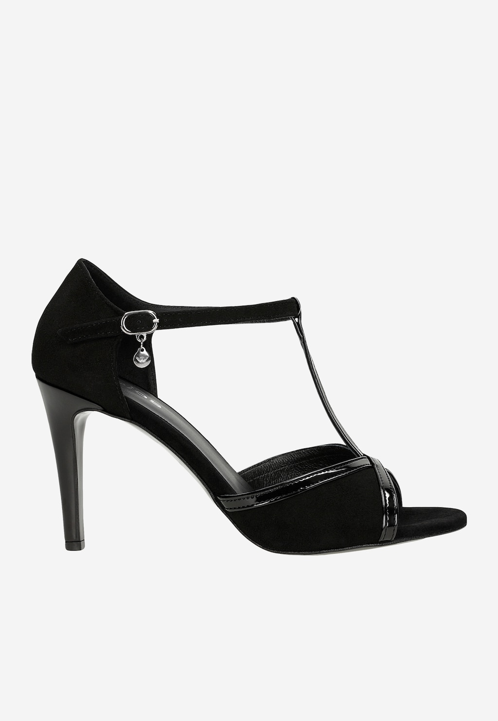 Czarne sandały damskie na szpilce z lakierowanymi elementami 76163-31 Widok 2