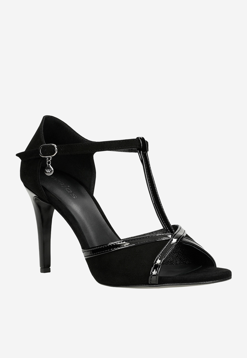 Czarne sandały damskie na szpilce z lakierowanymi elementami 76163-31 Widok 3