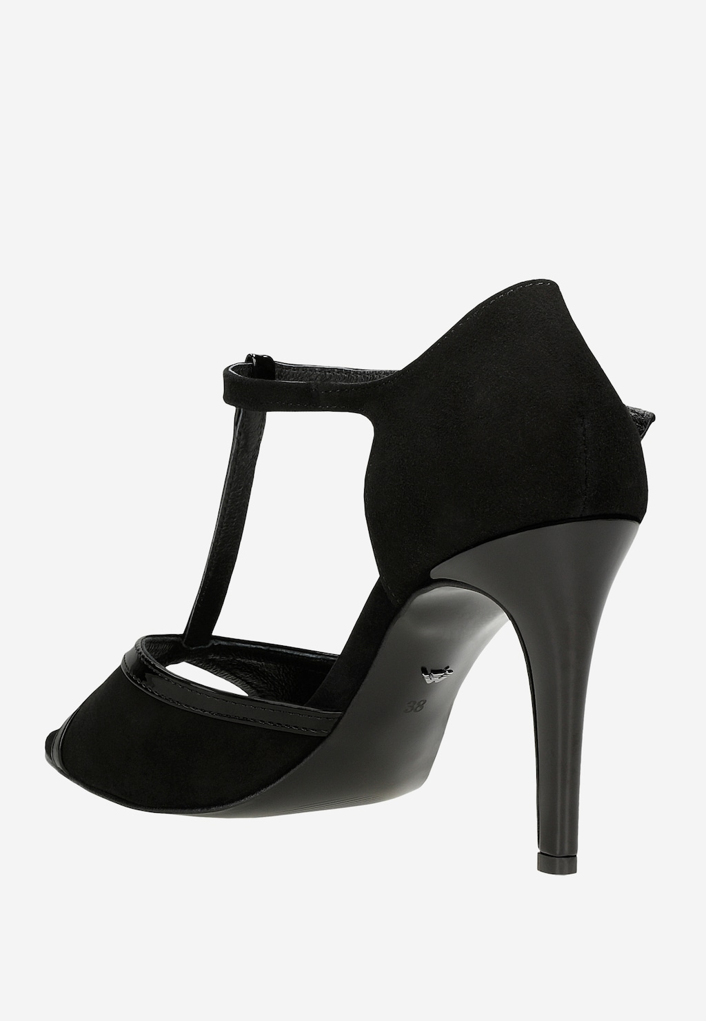 Czarne sandały damskie na szpilce z lakierowanymi elementami 76163-31 Widok 4
