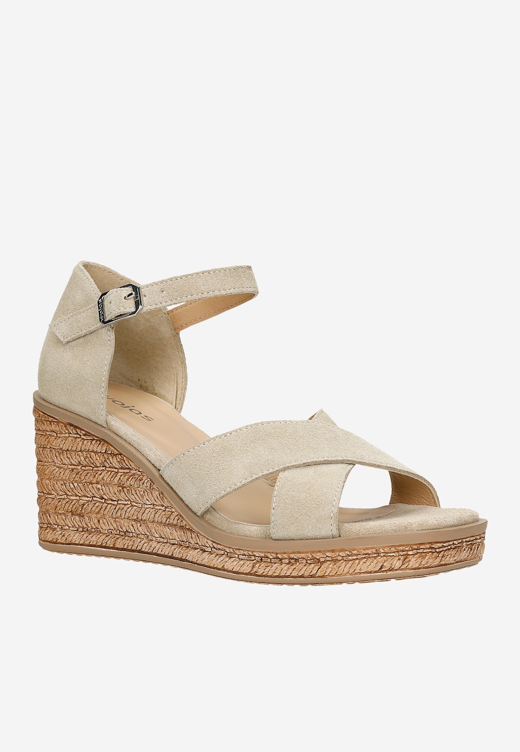 Beżowe sandały z dwoiny welurowej na koturnie 76149-64 Widok 3