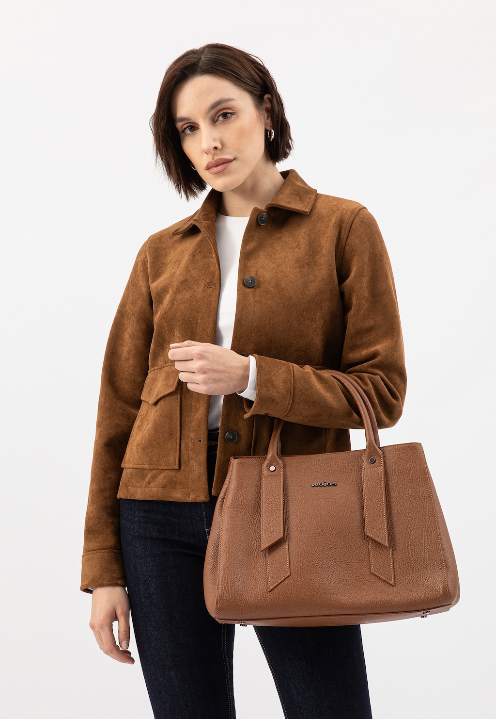 Hnedá kožená kabelka typu kufrík 80199-52 Widok 1